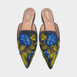 Alberta Ferretti women’s denim flower-embroidered mules