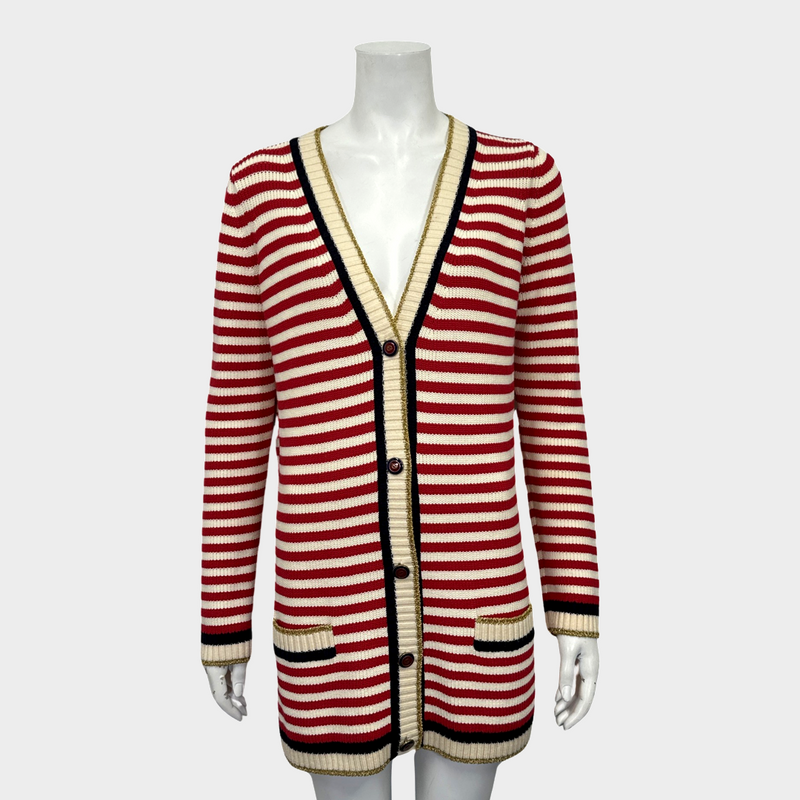 Gucci women's white and red striped knitted cardigan