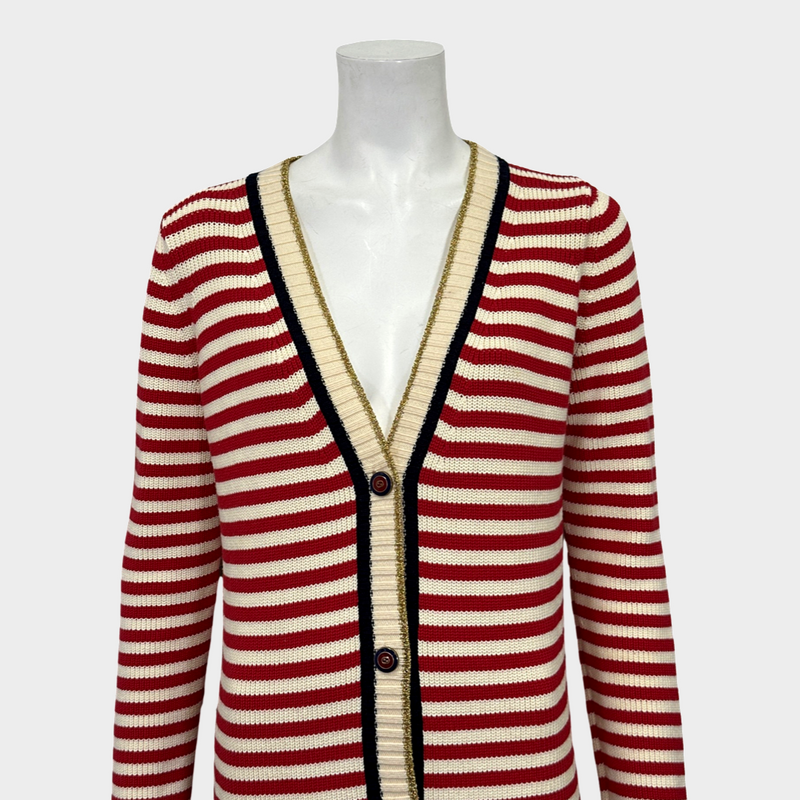 Gucci women's white and red striped knitted cardigan