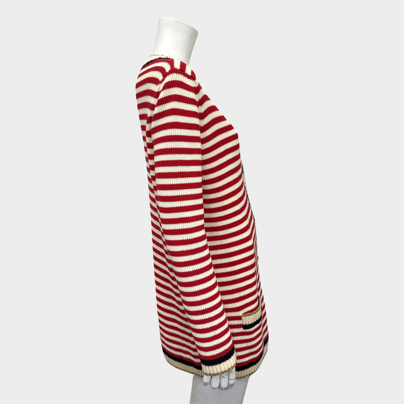 Gucci women's white and red striped knitted cardigan