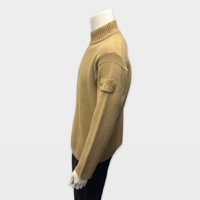 Stone Island Men's Beige Ghost Piece Geelong Wool Turtleneck Sweater