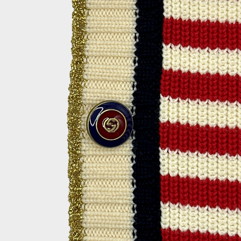 Gucci women's white and red striped knitted cardigan