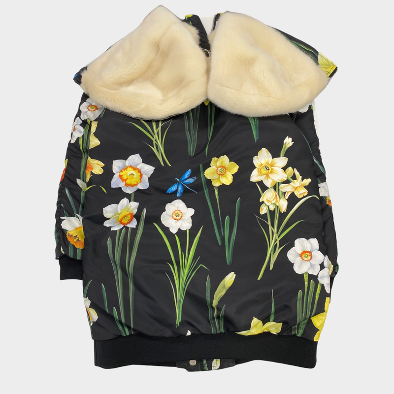 Dolce&Gabbana girl's black floral goose down coat