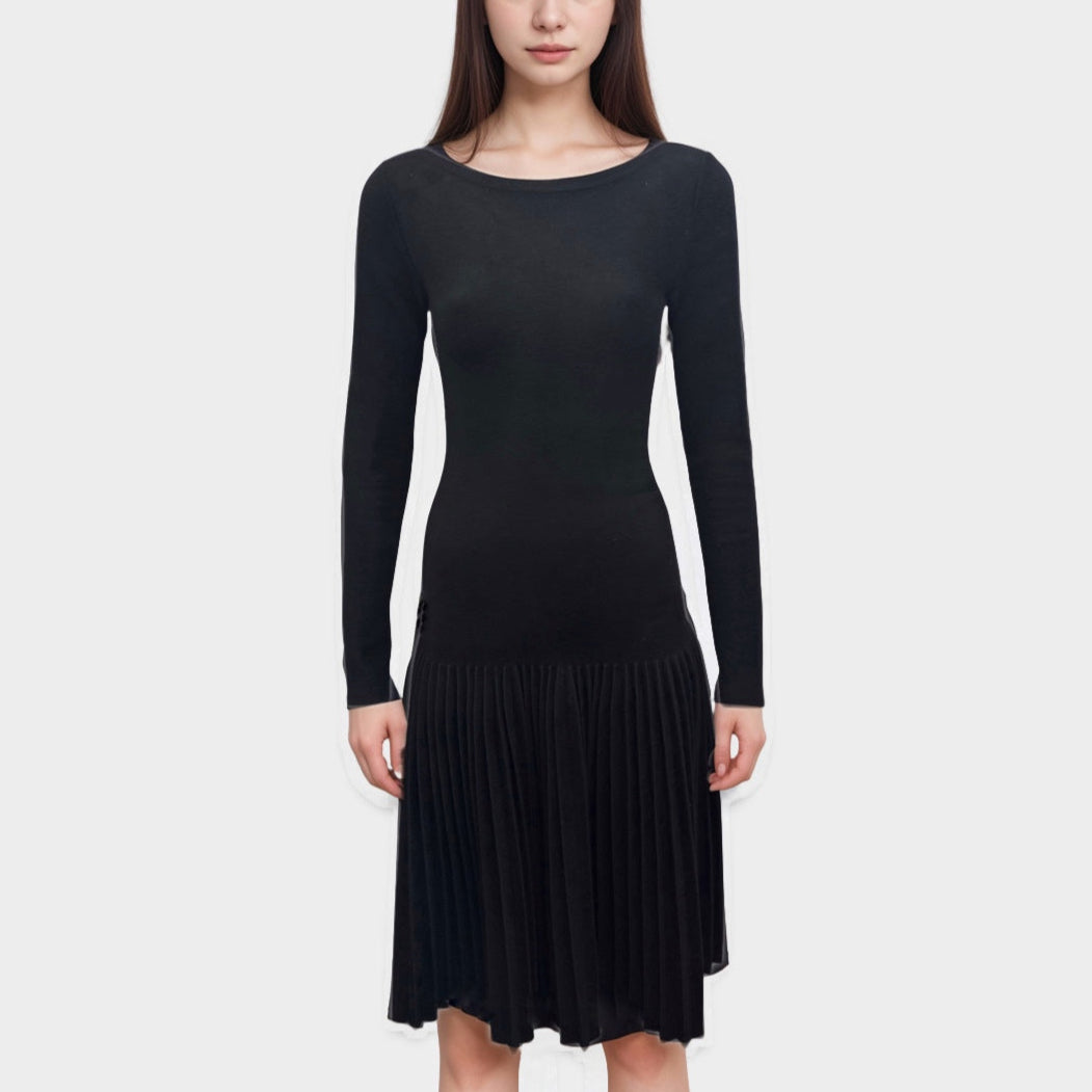 princess polly baby blue dress Alaia Black Stripe Detail Wool Blend Knit Fit and Flare Mini Dress M Alaia main image 1