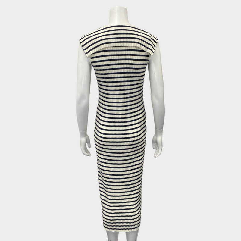 Rixo sleeveless white and navy ribbed dress
