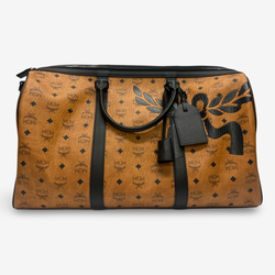 MCM Men's Tan Leather Mongram Print Duffle Bag