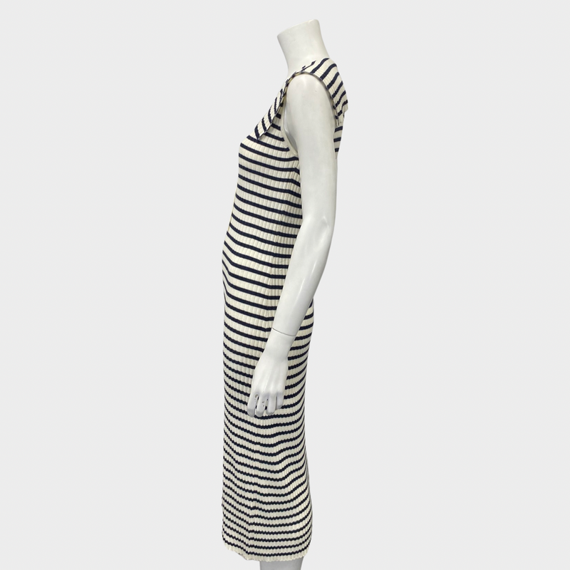 Rixo sleeveless white and navy ribbed dress