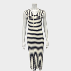Rixo sleeveless white and navy ribbed dress