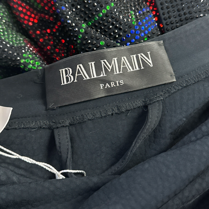 Balmain Women's Black with multicolor crystal patterns belted cardigan