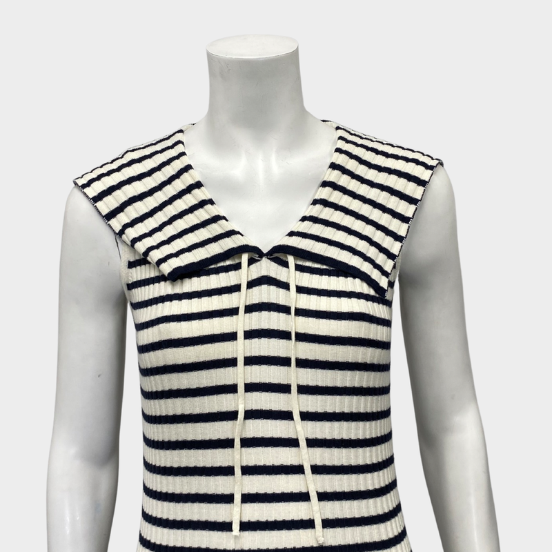 Rixo sleeveless white and navy ribbed dress