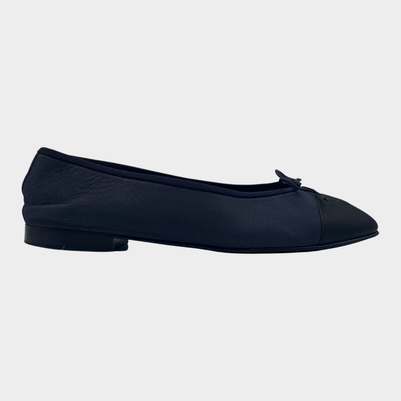 Chanel black and navy aged calfskin ballet flats