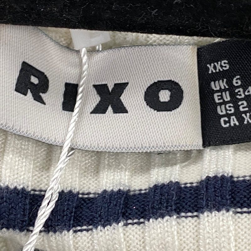 Rixo sleeveless white and navy ribbed dress