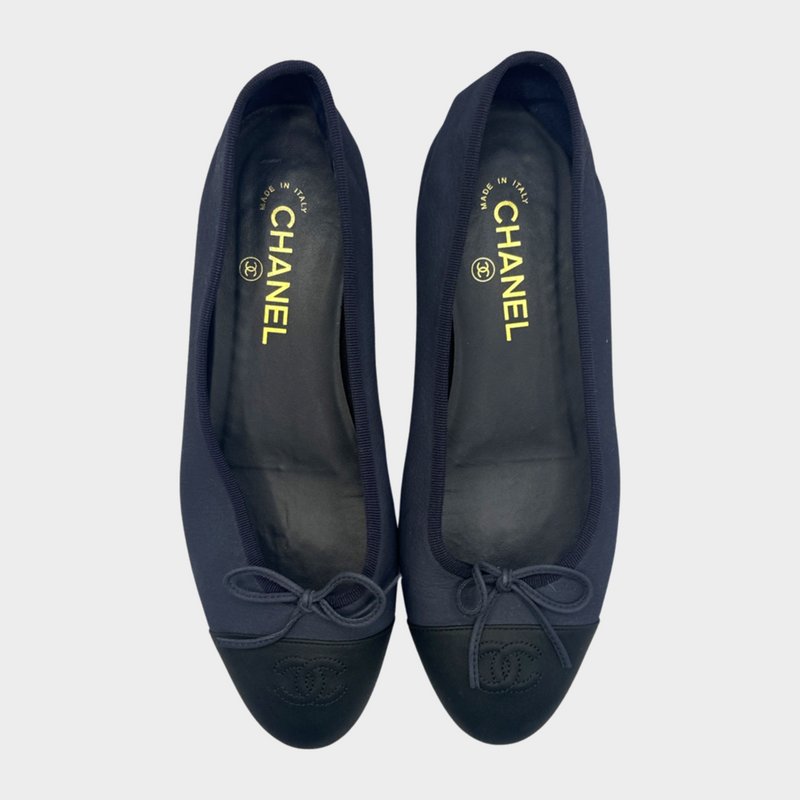 Chanel black and navy aged calfskin ballet flats