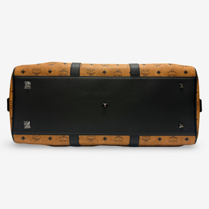 MCM Men's Tan Leather Mongram Print Duffle Bag