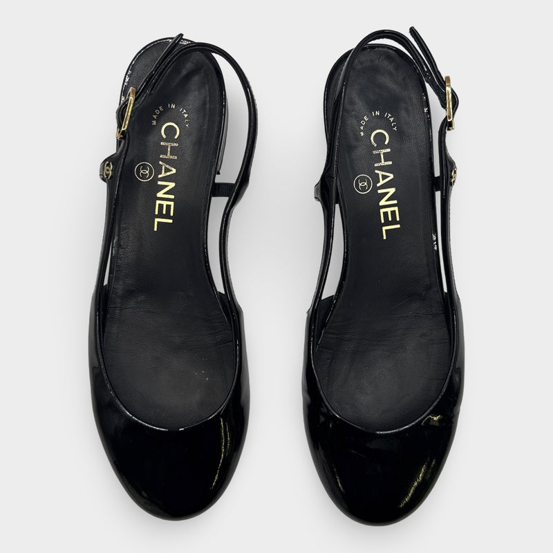 Chanel Black Slingback Patent Leather Flats