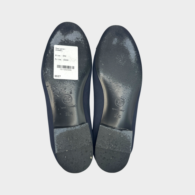 Chanel black and navy aged calfskin ballet flats