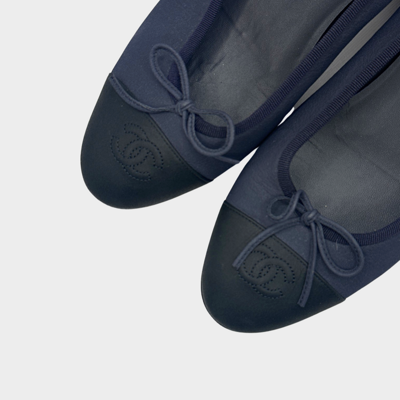 Chanel black and navy aged calfskin ballet flats