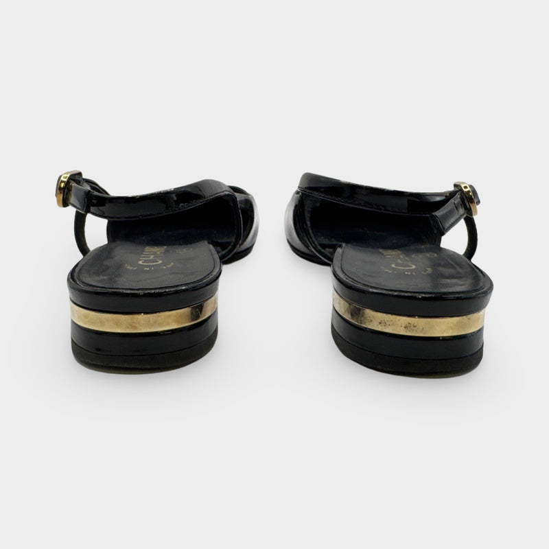 Chanel Black Slingback Patent Leather Flats