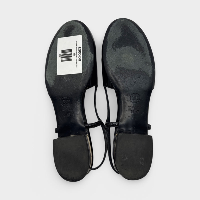Chanel Black Slingback Patent Leather Flats