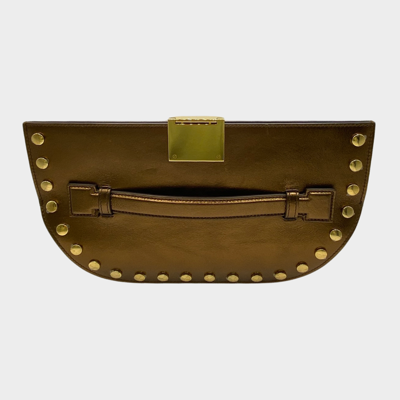Burberry women's metallic gold leather half moon clutch with studs