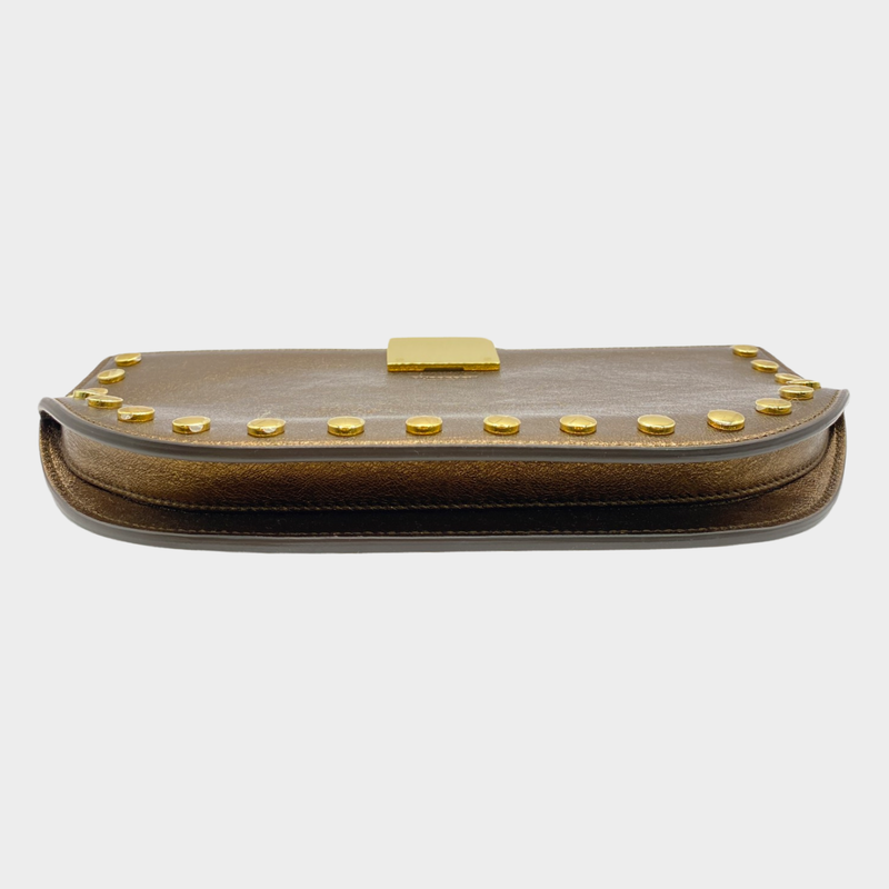 Burberry women's metallic gold leather half moon clutch with studs