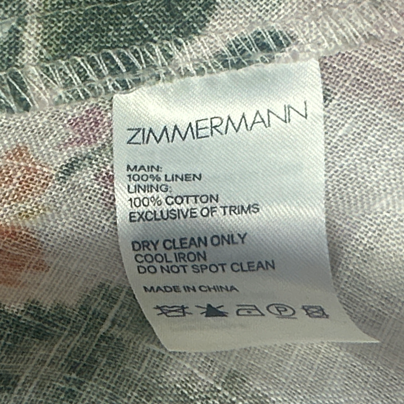 Zimmermann Pink Floral Linen Long Dress With Neck Tie Detail