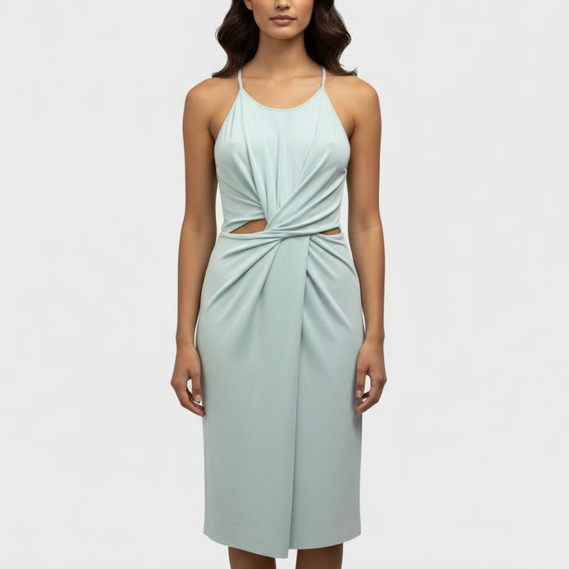Bottega Veneta Light Blue Cutout Draped Midi Dress