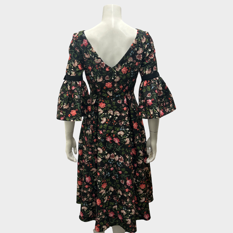 Erdem Black Floral Dress With Black Ribbon Accents
