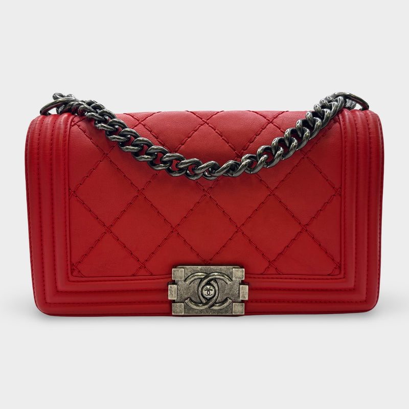Chanel 2013-2014 Red Boy Lambskin Handbag