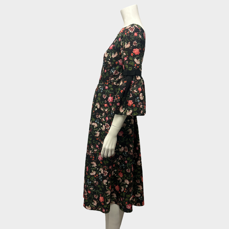 Erdem Black Floral Dress With Black Ribbon Accents