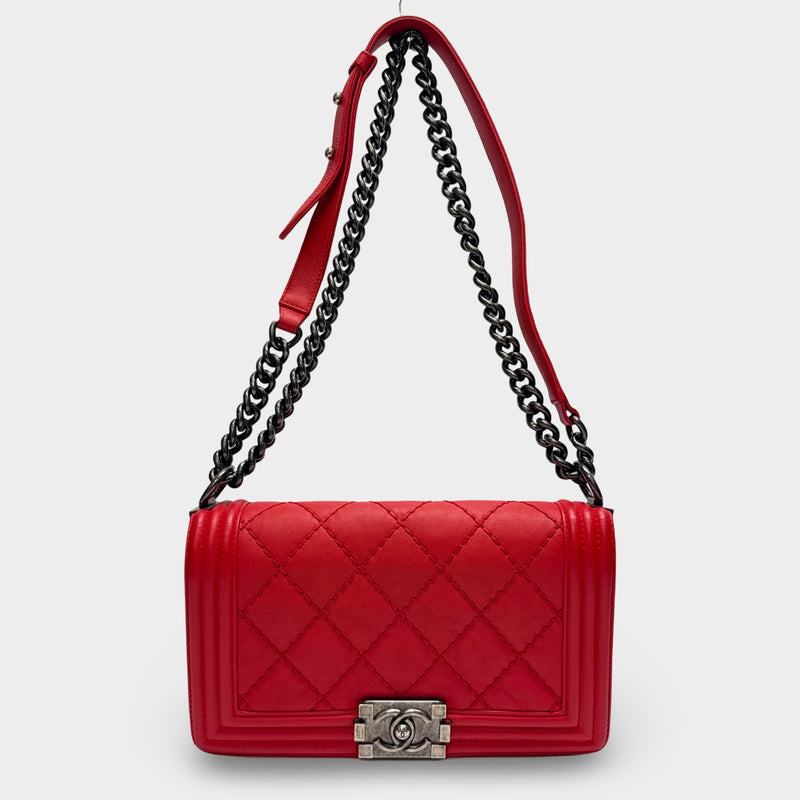 Chanel 2013-2014 Red Boy Lambskin Handbag