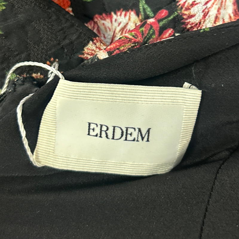 Erdem Black Floral Dress With Black Ribbon Accents