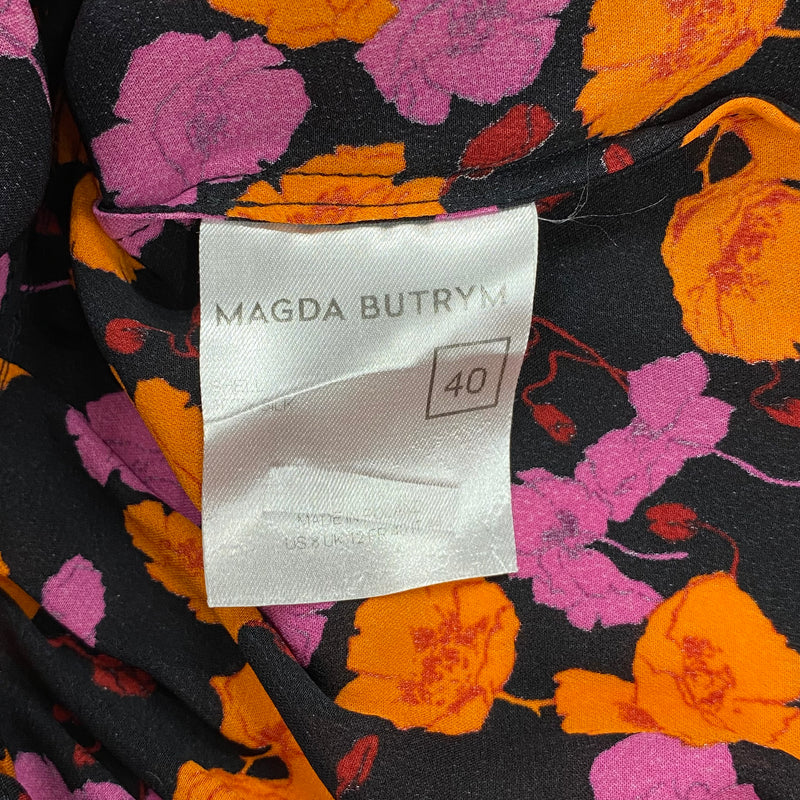 Magda Butrym orange and purple flower print silk dress with puffy sleeves