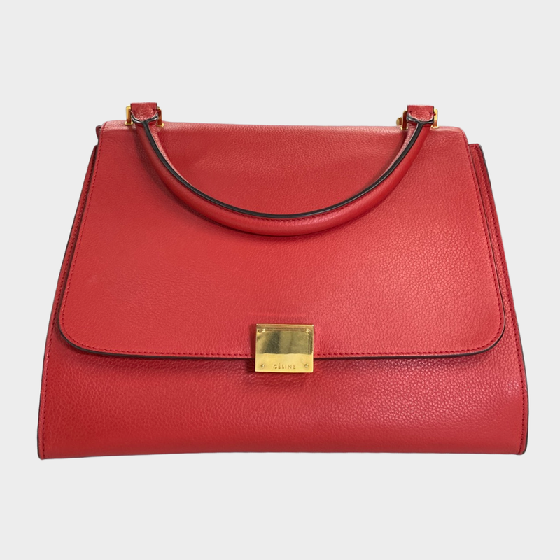 Céline women's red leather and suede medium Trapeze handbag