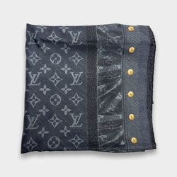 Louis Vuitton Monogram Print Grey and Black Square Scarf