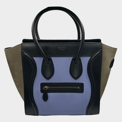 CÉLINE blue and beige leather micro luggage handbag