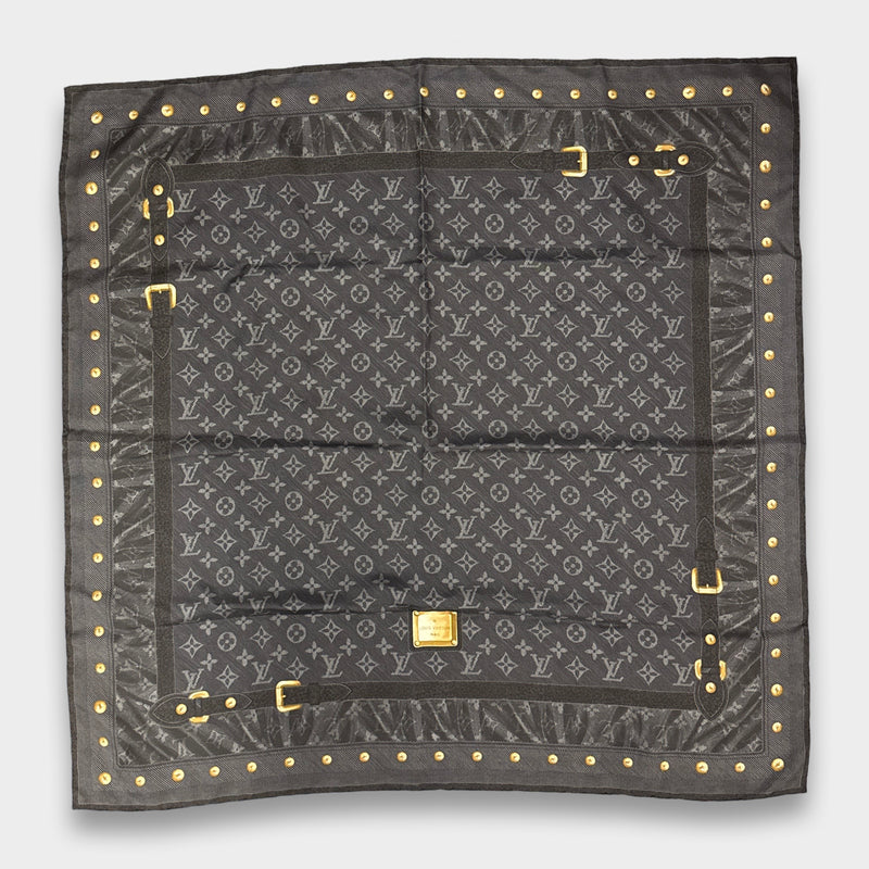 Louis Vuitton Monogram Print Grey and Black Square Scarf