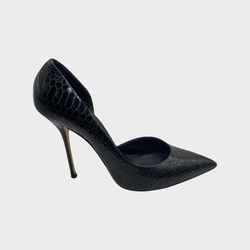 Casadei black croc mock patent leather heels
