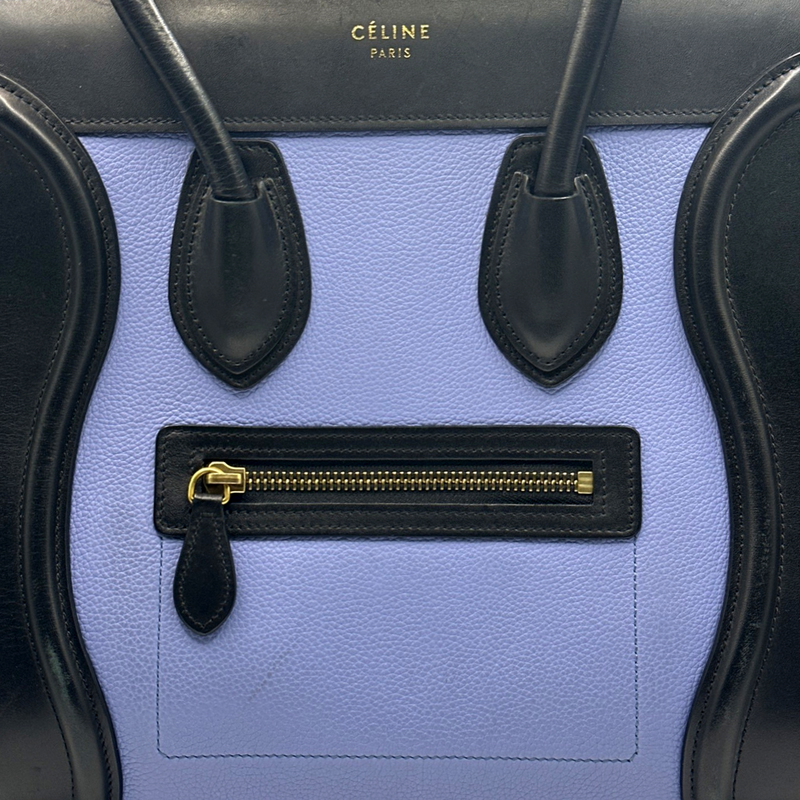 CÉLINE blue and beige leather micro luggage handbag