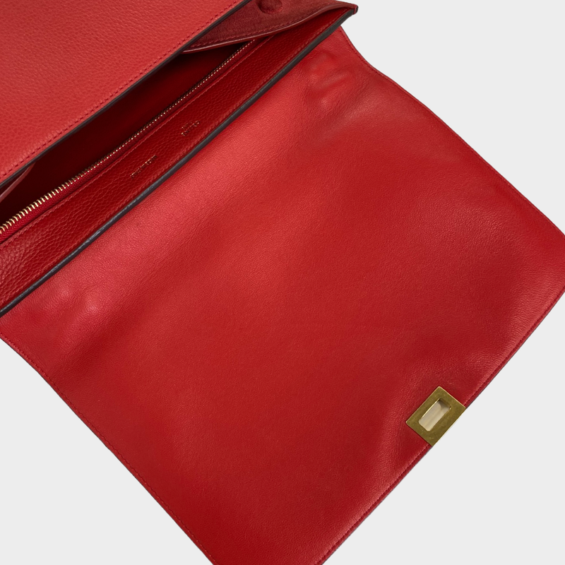 Céline women's red leather and suede medium Trapeze handbag