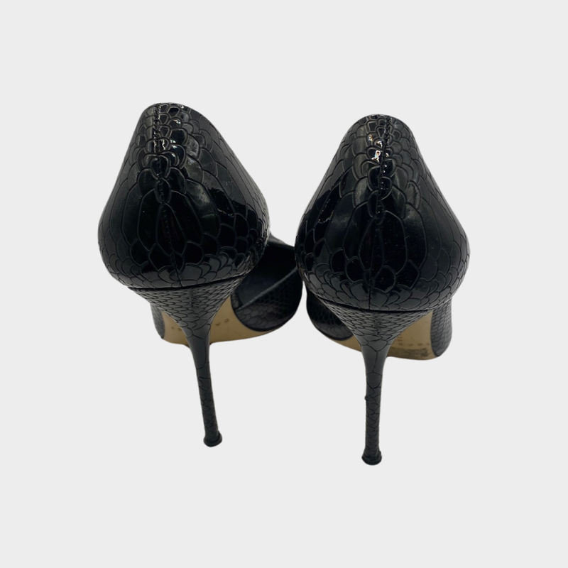 Casadei black croc mock patent leather heels