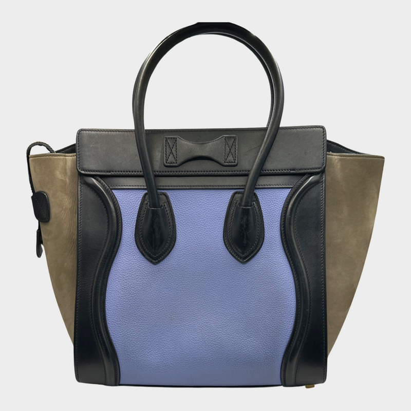 CÉLINE blue and beige leather micro luggage handbag
