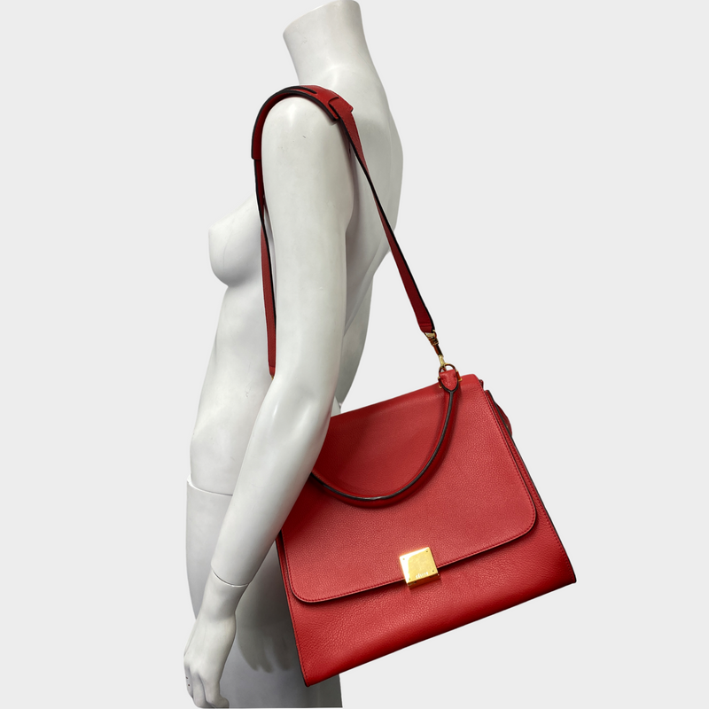 Céline women's red leather and suede medium Trapeze handbag