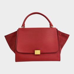 Céline women's red leather and suede medium Trapeze handbag