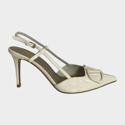 Valentino women's ecru patent leather V logo signature slingback pumps
