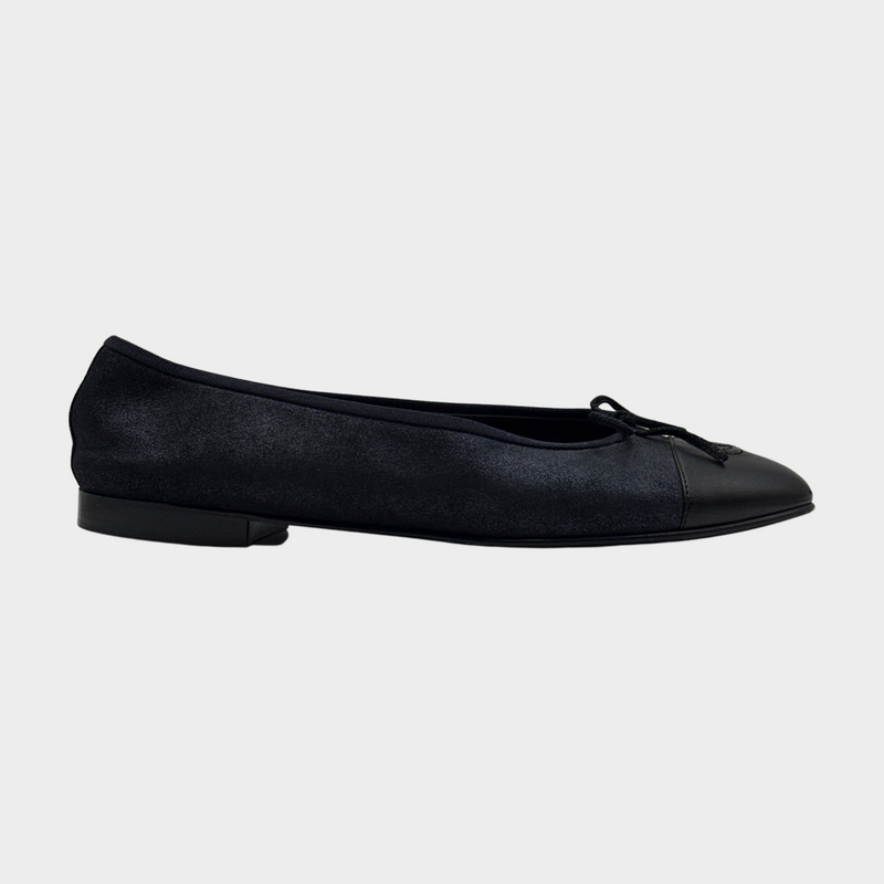 Chanel navy shimmering calfskin ballet flats