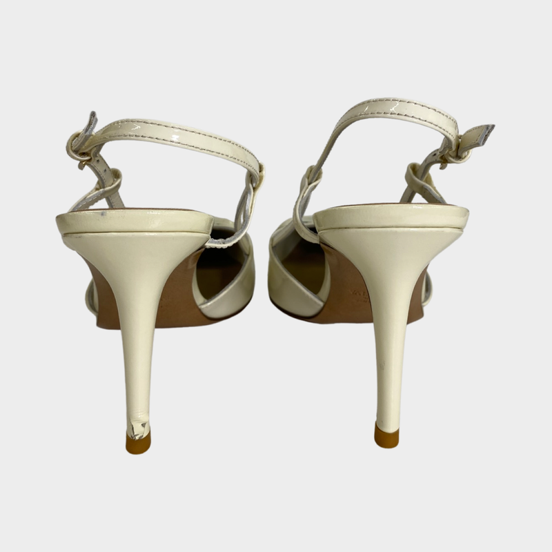 Valentino women's ecru patent leather V logo signature slingback pumps