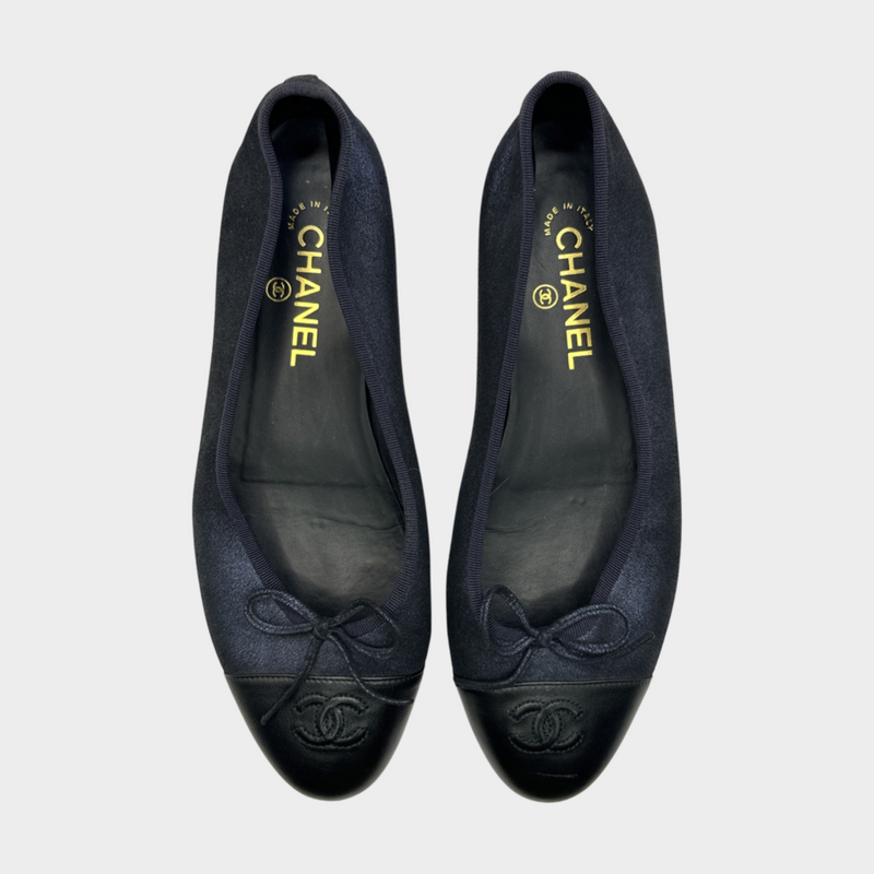 Chanel navy shimmering calfskin ballet flats