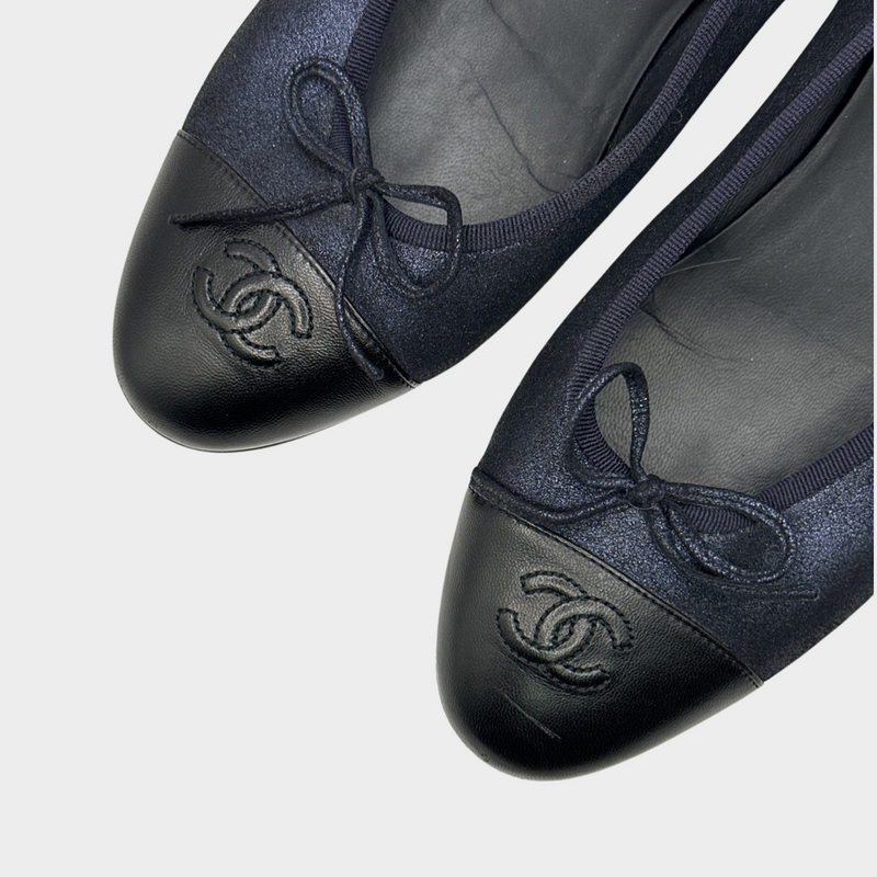 Chanel navy shimmering calfskin ballet flats