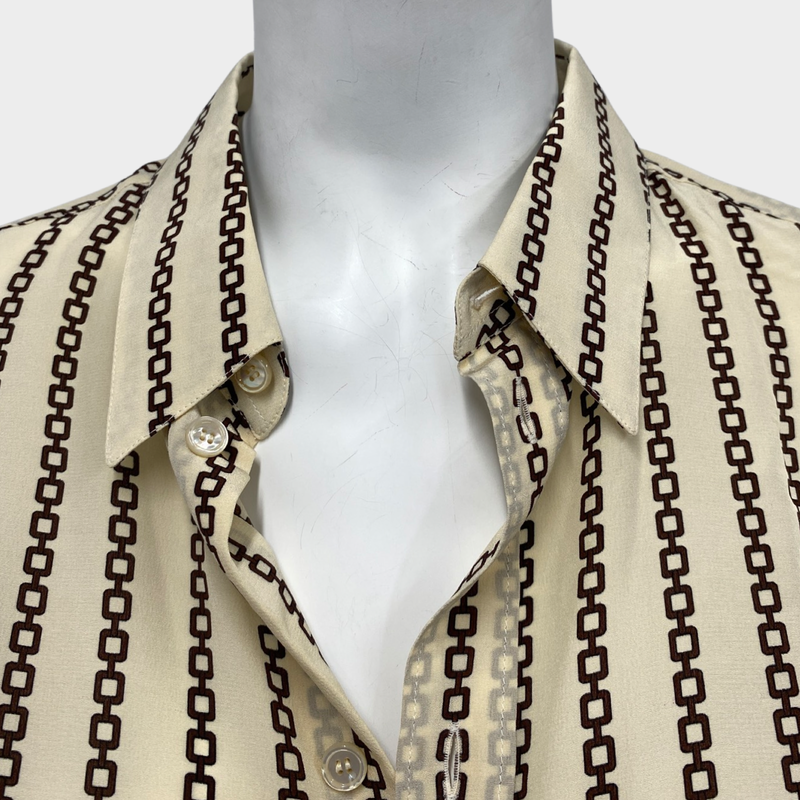 Celine women's ecru and brown chain print silk shirt